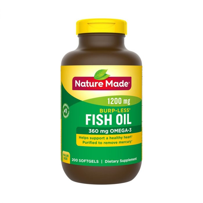 Fish Oil Nature Made 1200mg dầu cá Omega 3, Chai 200 viên